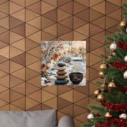 Winter River Stones Gold Repair Wall Art Print | Healing Decor
