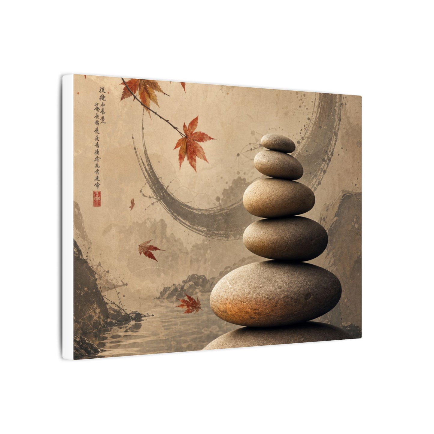 Japandi River Stones in Candlelight | Japanese Pattern Canvas Art