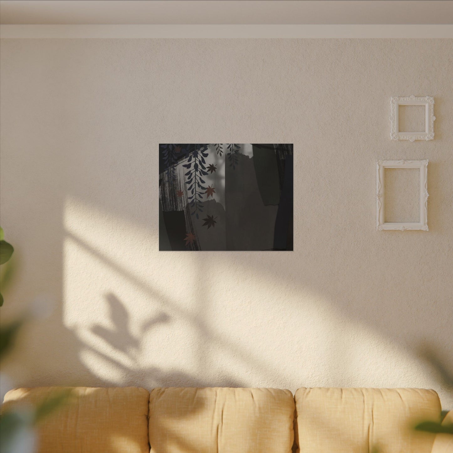 Wisteria Autumn Canvas Art | Dark Japandi Moody Design
