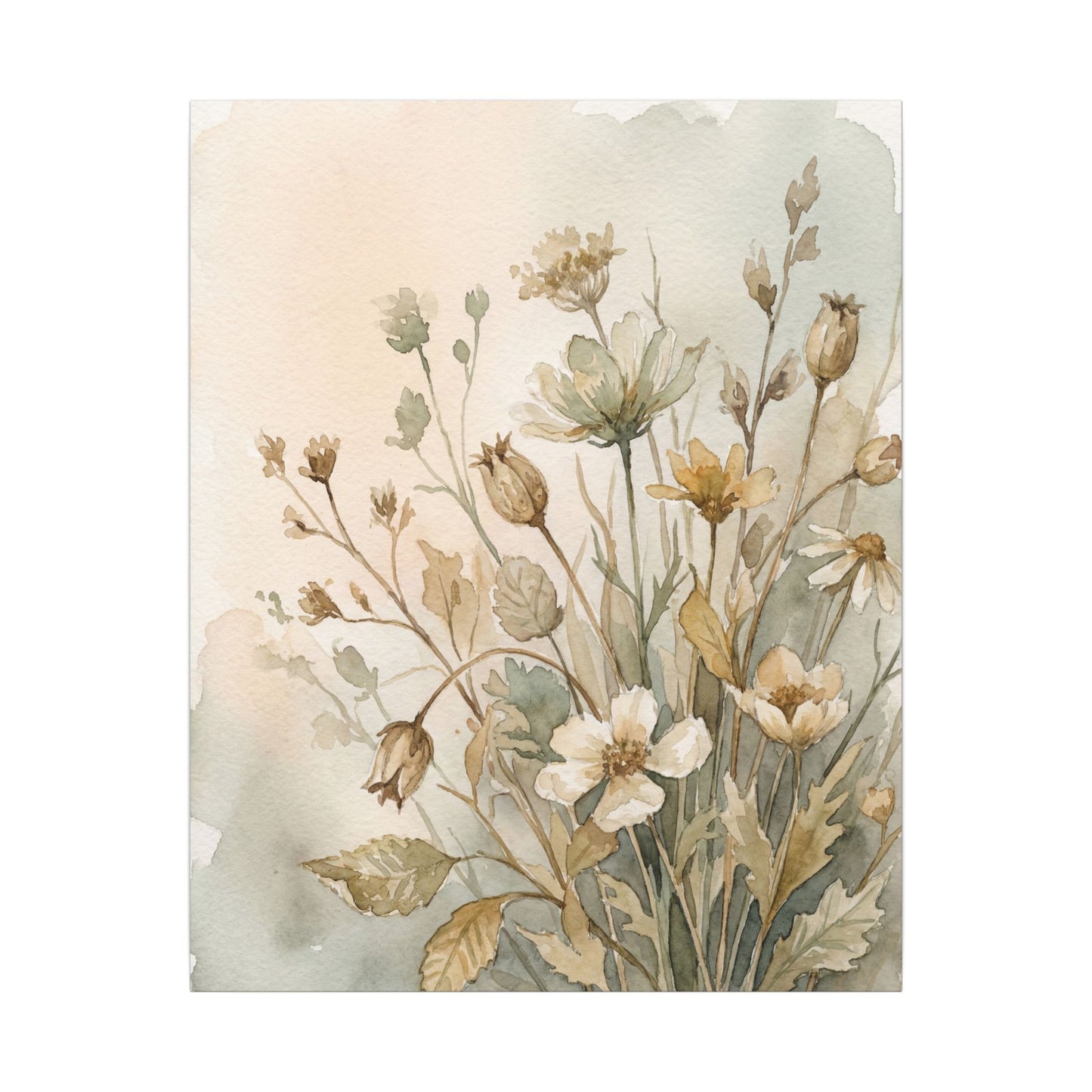 Summer Dried Flowers Watercolor Canvas Art | Elegant Decor