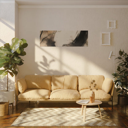 Japandi Ink Brushstroke in Golden Hour | Watercolor Canvas Art