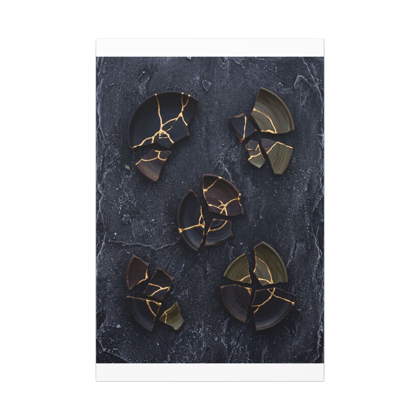Broken Pottery Canvas Art | Winter Dark Japandi Shadow Zen Art