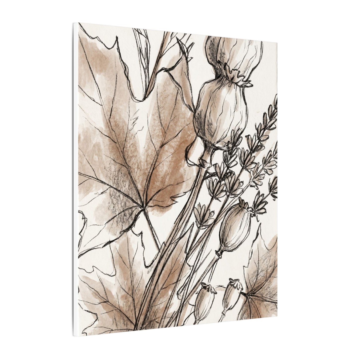 Neutral Dried Flowers Canvas Art - Minimal Line Japandi
