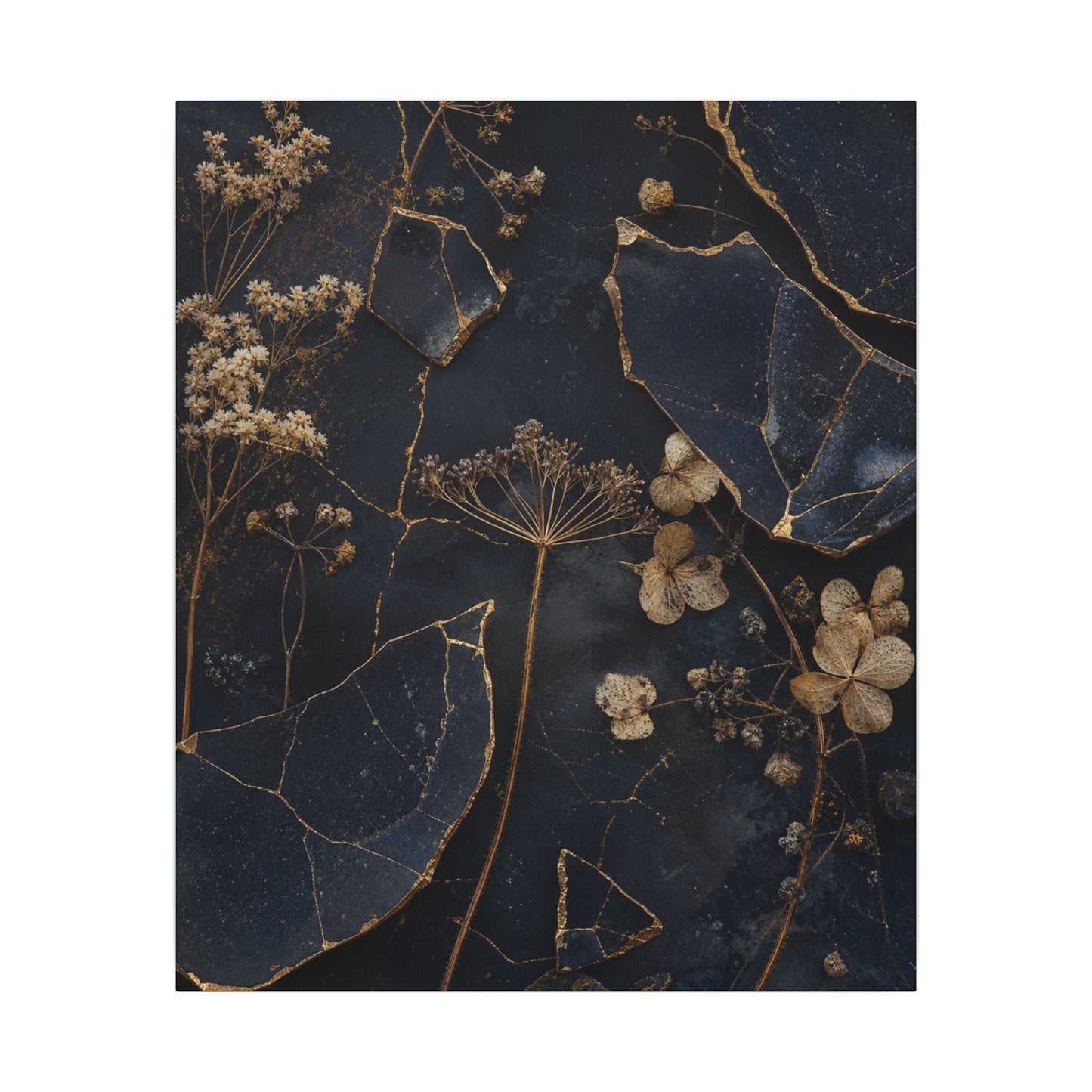 Philosophical Dried Flowers Canvas Art - Broken Beauty Kintsugi