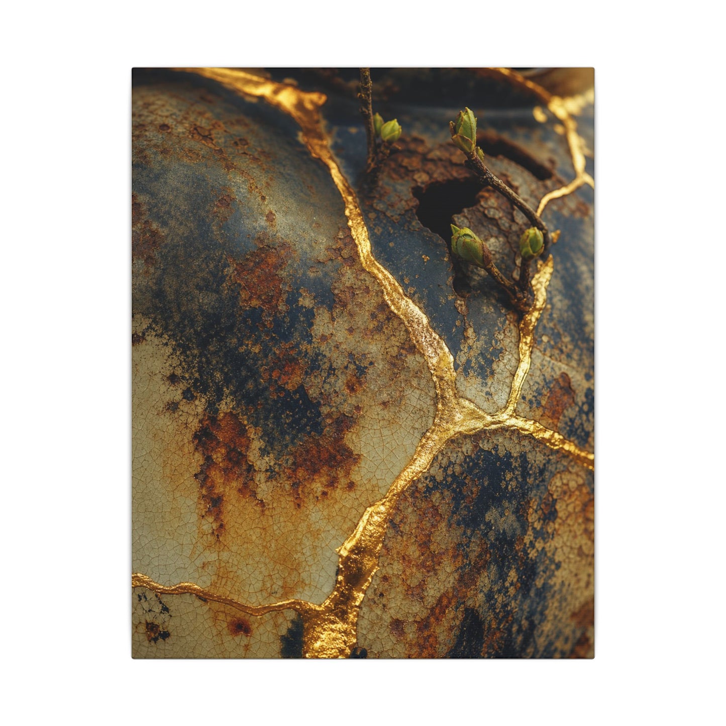 Datsuzoku Rust Patina Canvas Art - Kintsugi Crackle Gold