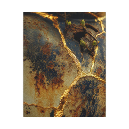 Datsuzoku Rust Patina Canvas Art - Kintsugi Crackle Gold