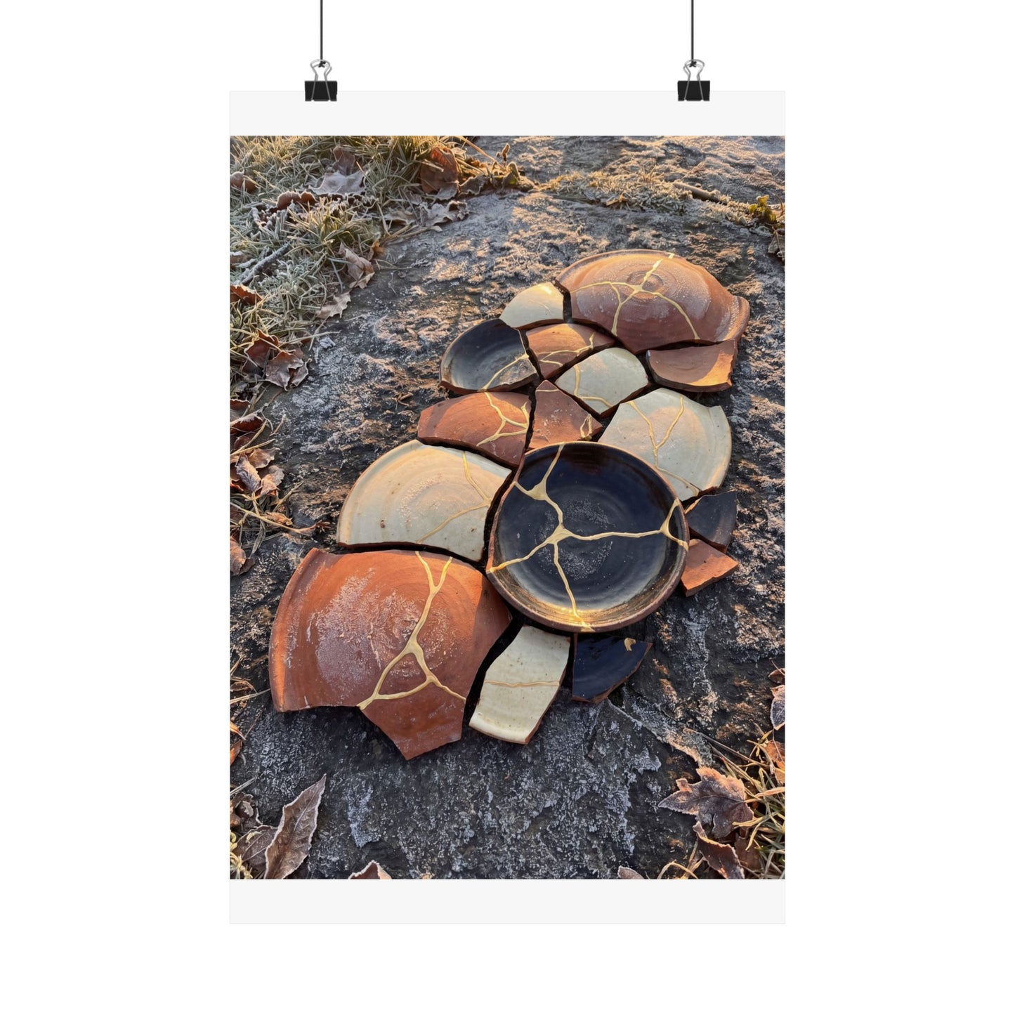 Winter Broken Pottery Gold Vein Wall Art Print | Philosophical Decor Art Print