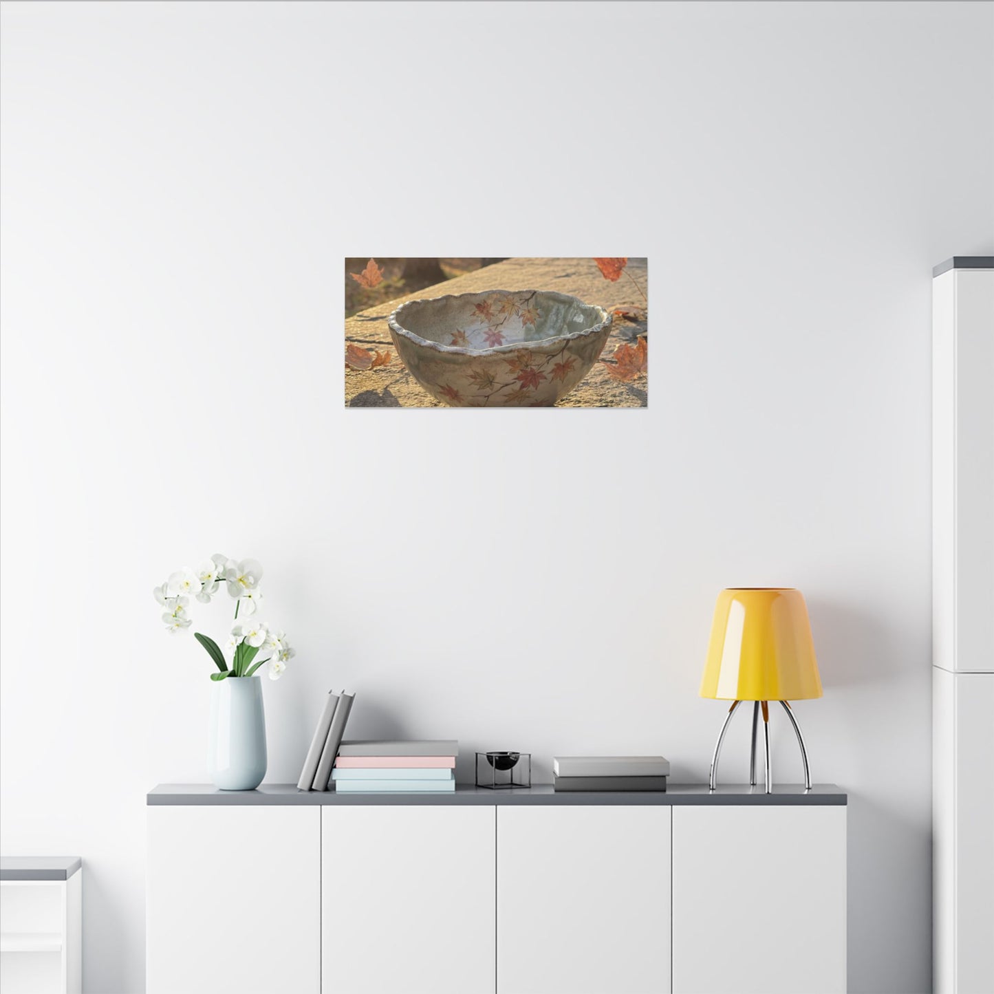Japandi Ceramic Bowl in Golden Hour | Japanese Pattern Canvas Art