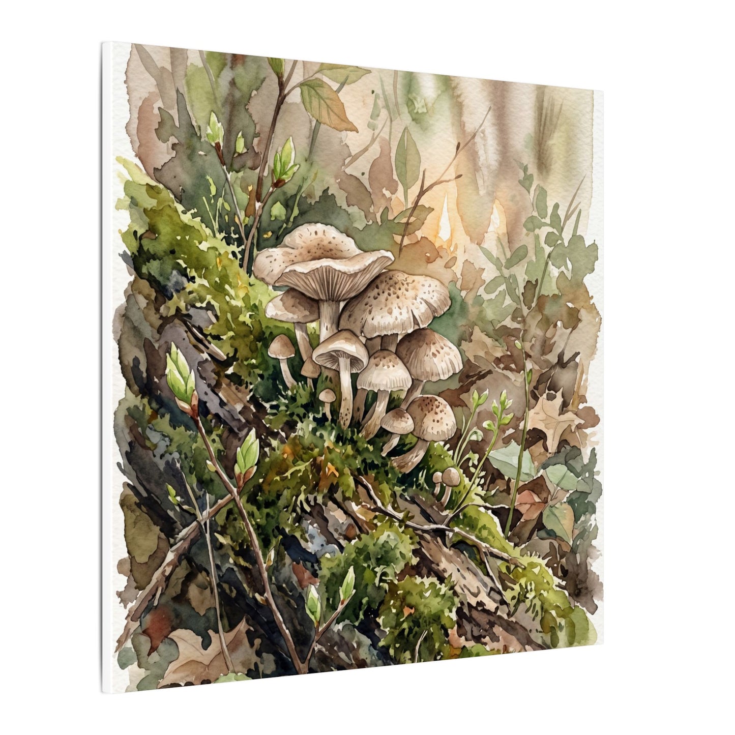 Wild Mushrooms Canvas Art | Spring Japandi Watercolor Art