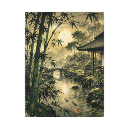 Moonlit Garden Sumi E Canvas Art | Calm Zen Art