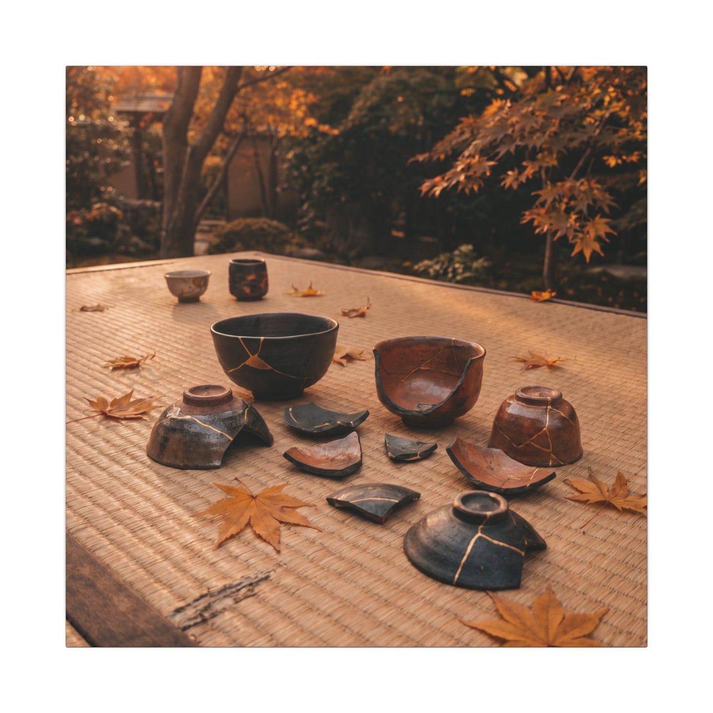 Golden Hour Tea Ceremony Canvas Art - Kintsugi Shibui