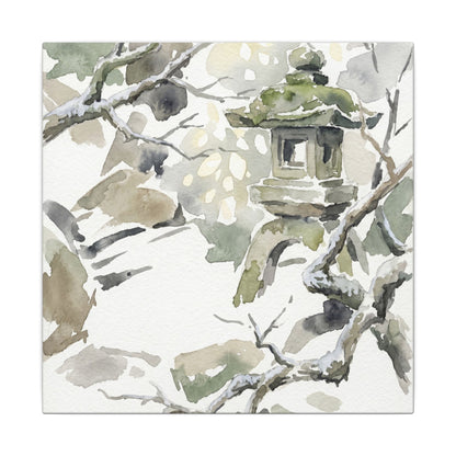 Elegant Stone Lantern Canvas Art - Watercolor Japandi