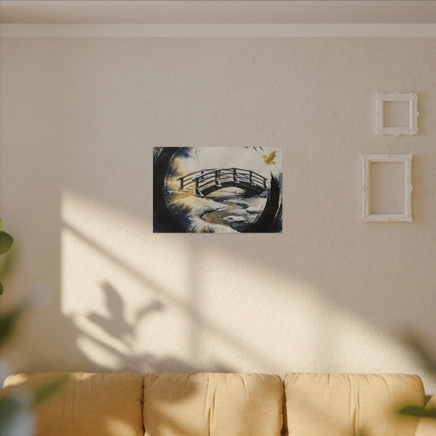 Winter Wooden Bridge Enso Canvas Art | Serene Decor