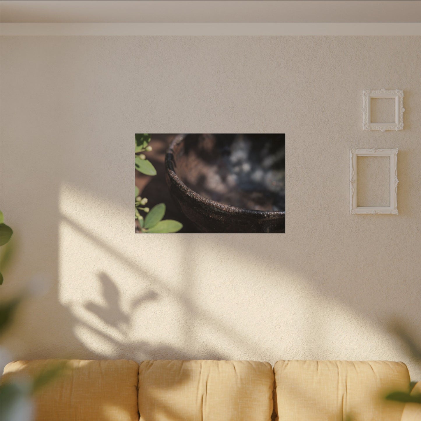 Ceramic Bowl Shadow Zen Canvas Art | Moody Dark Japandi Art