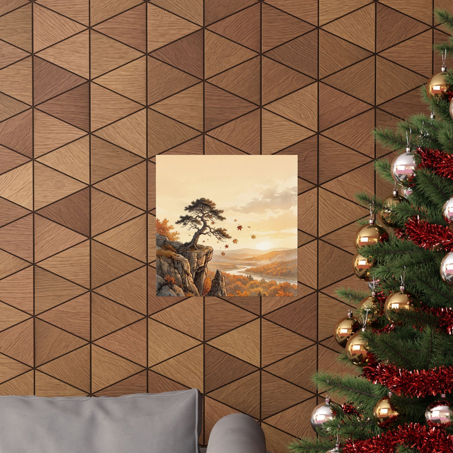 Japandi Pine Tree in Golden Hour | Japanese Pattern Wall Art Print