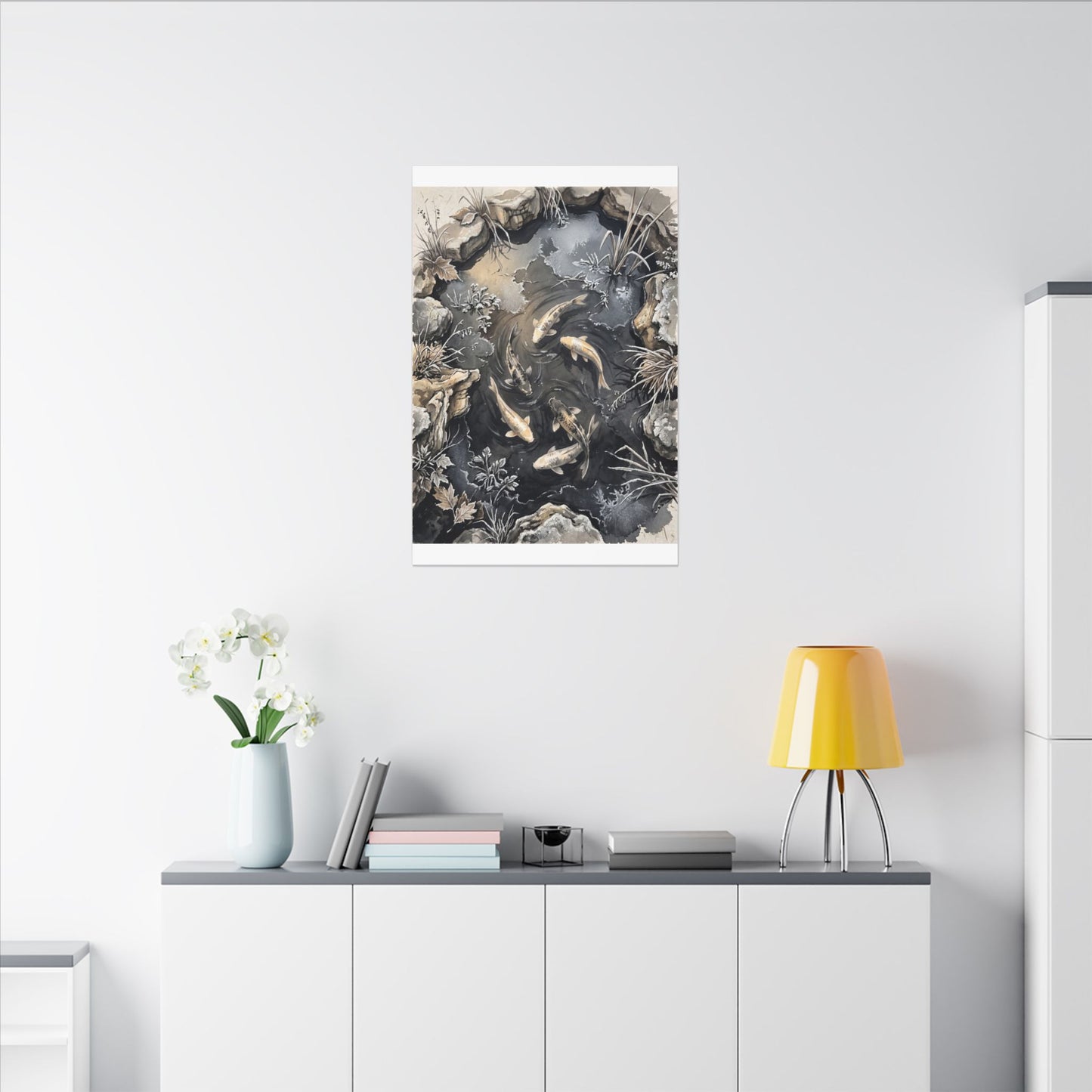 Koi Pond Canvas Art | Winter Japandi Japanese Pattern Art