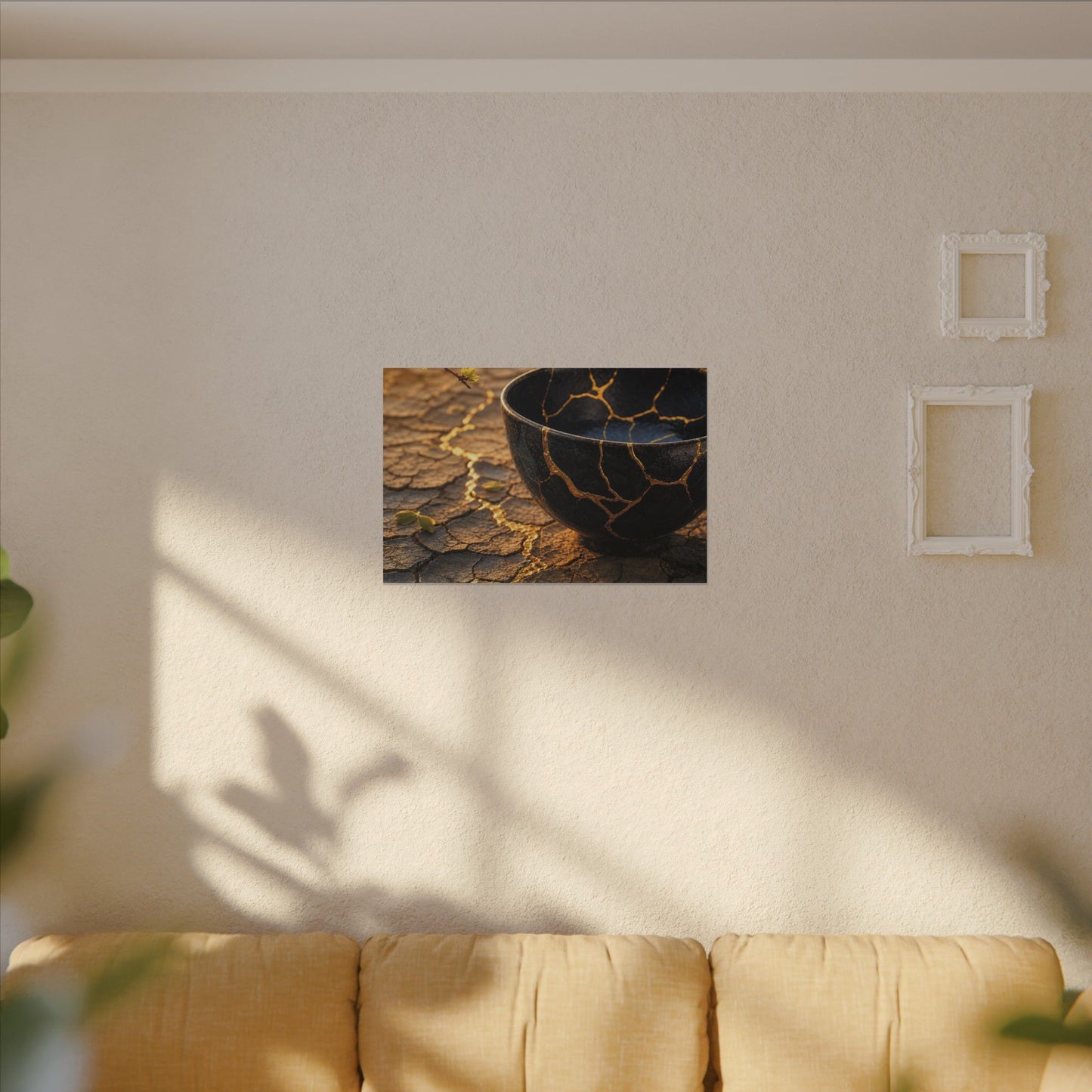 Golden Hour Cracked Earth Canvas Art - Kintsugi Fukinsei