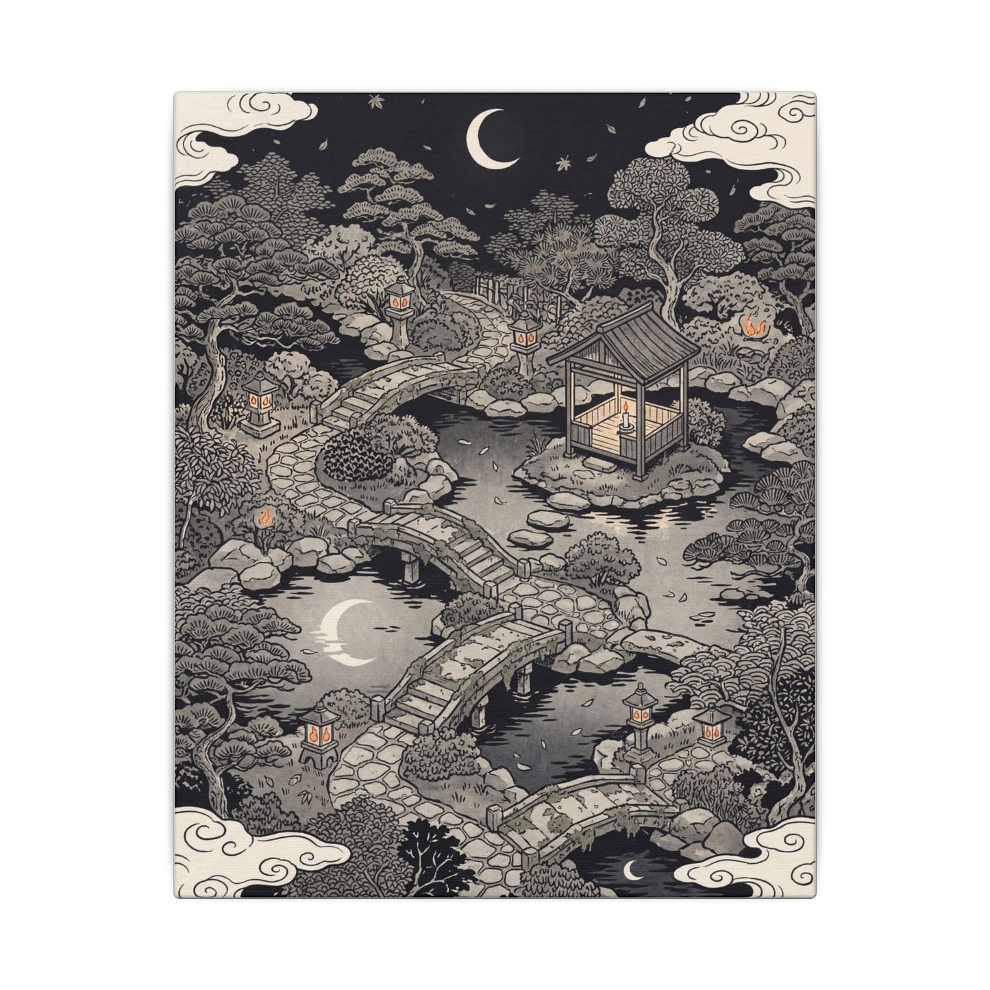 Moonlit Garden Ukiyo E Inspired Canvas Art | Serene Zen Art