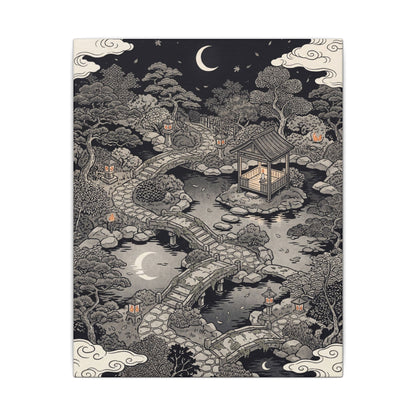 Moonlit Garden Ukiyo E Inspired Canvas Art | Serene Zen Art