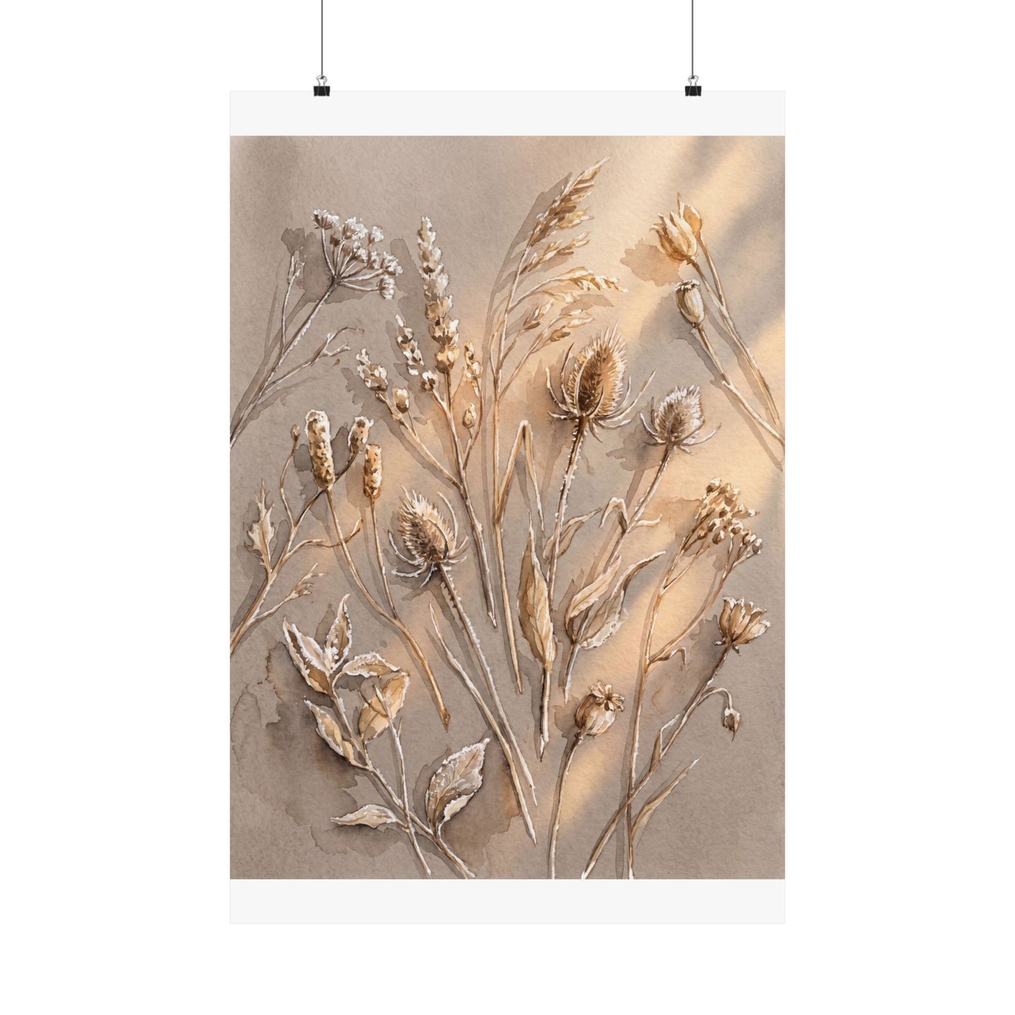 Dried Flowers Winter Wall Art Print | Japandi Earthy Design