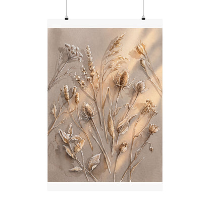Dried Flowers Winter Wall Art Print | Japandi Earthy Design