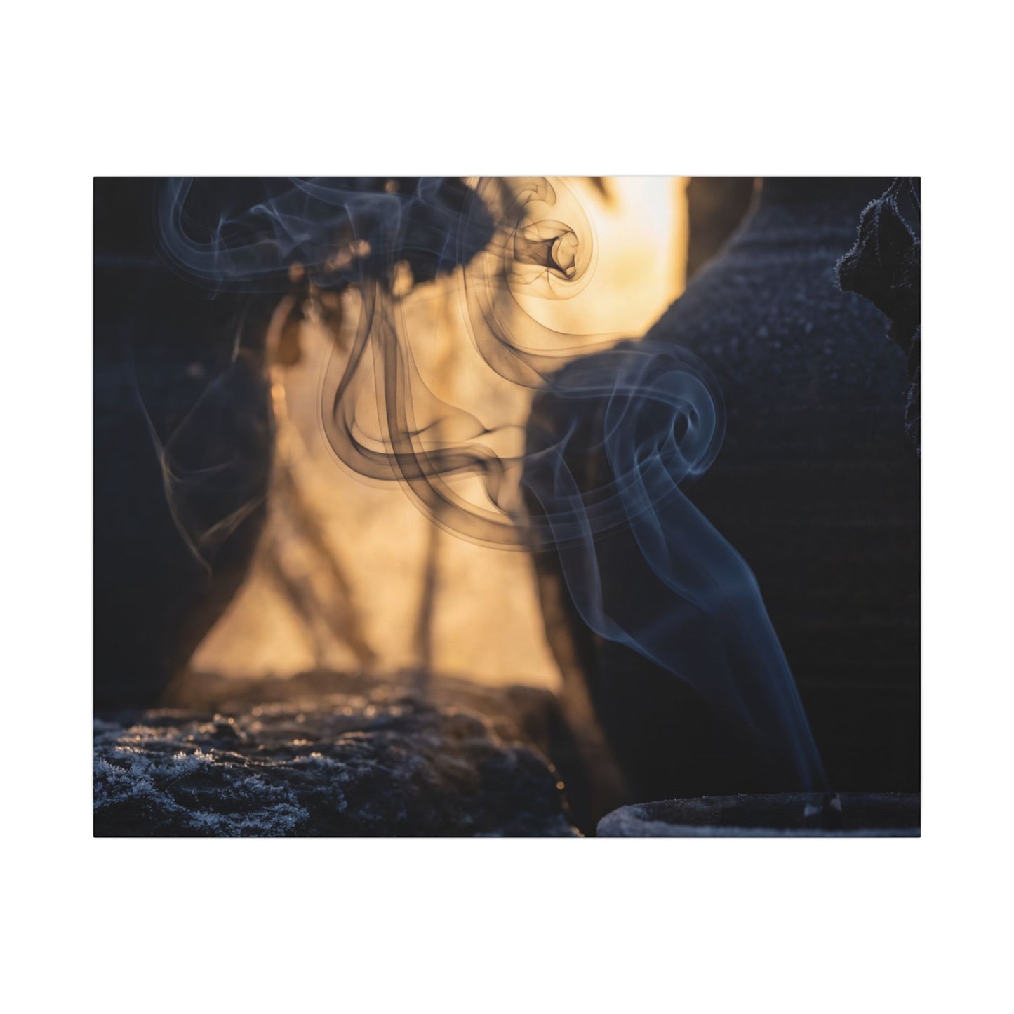 Incense Smoke Canvas Art | Winter Dark Japandi Shadow Zen Art