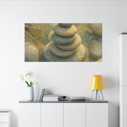 River Stones Watercolor Canvas Art | Elegant Japandi Art