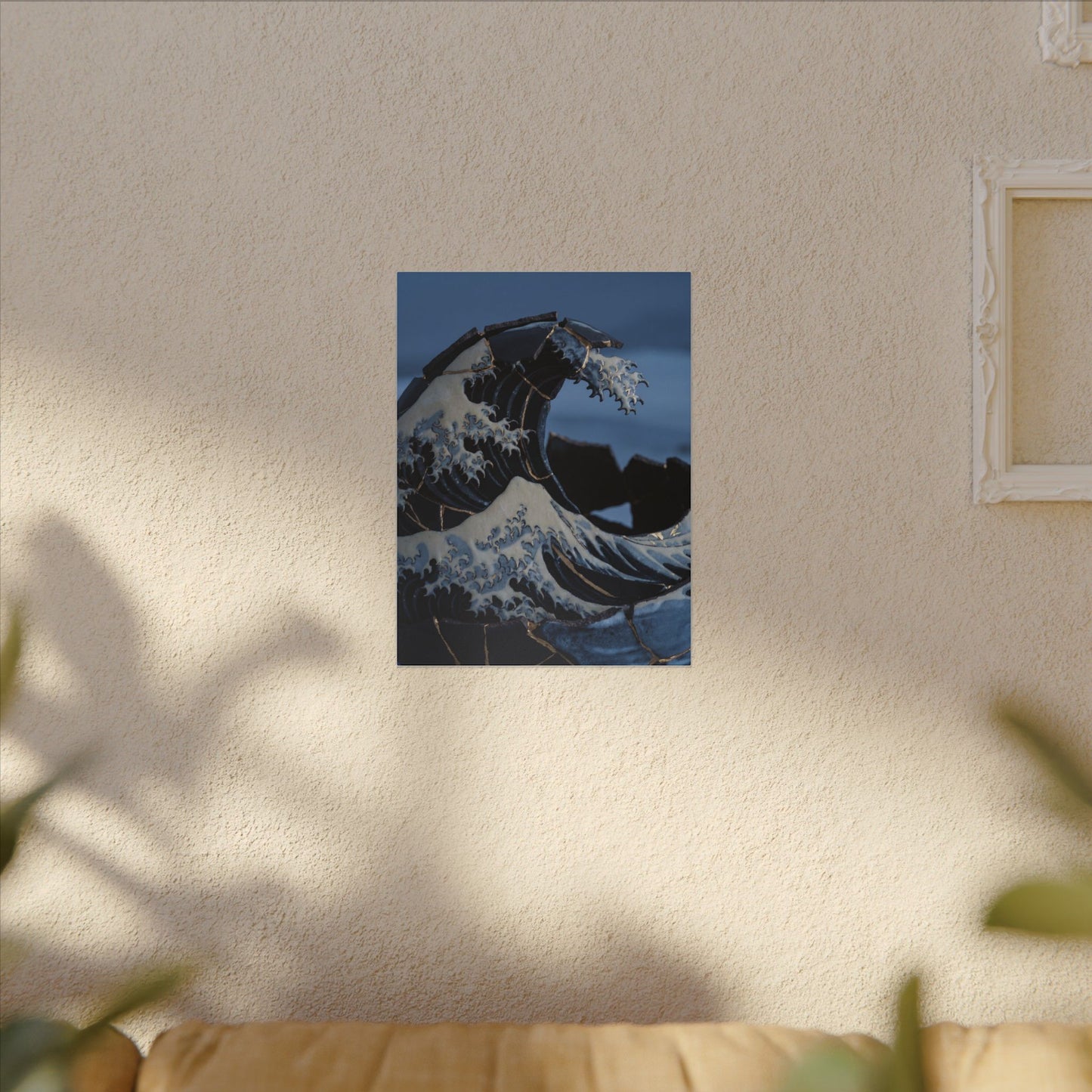 Ocean Wave Canvas Art | Winter Kintsugi Gold Repair Art