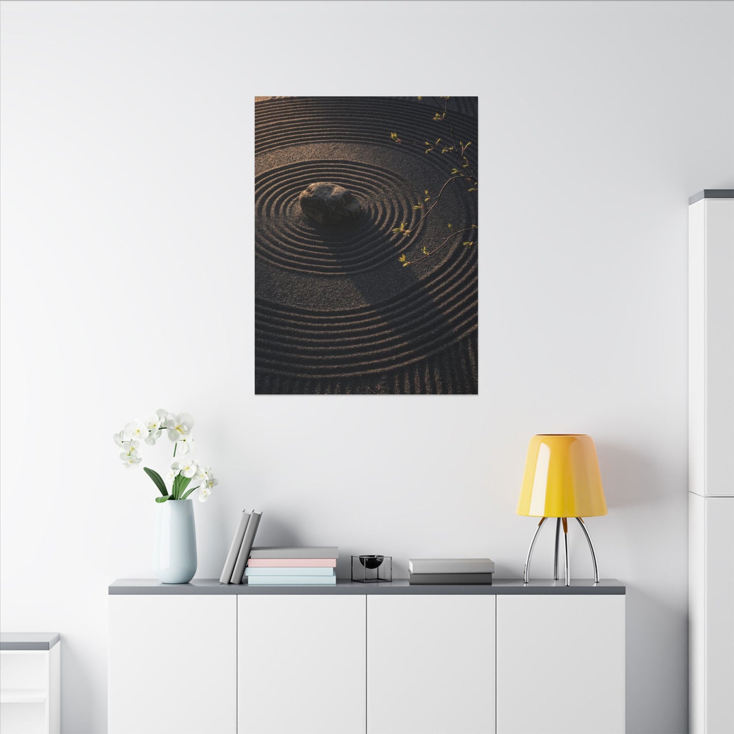 Rock Garden Shadow Zen Canvas Art | Bold Dark Japandi Art