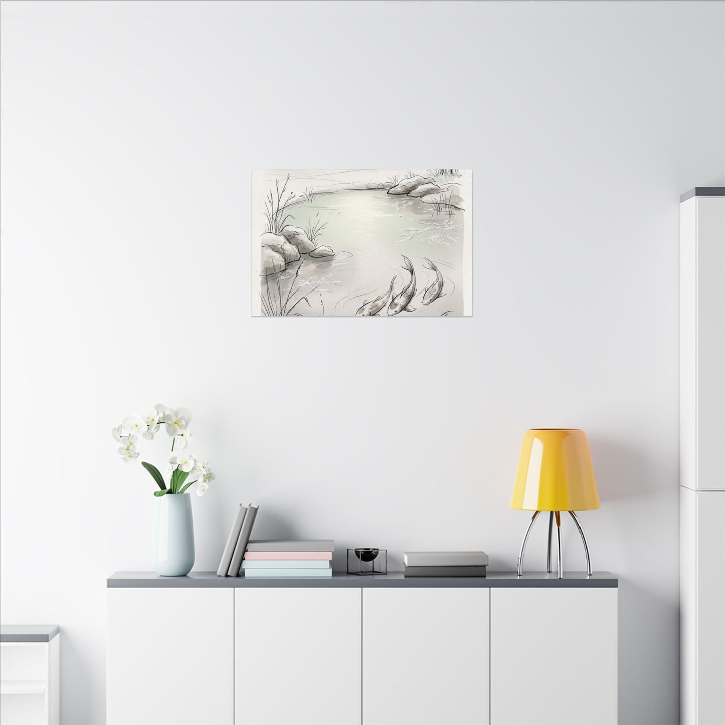Koi Pond Minimal Line Canvas Art | Cozy Japandi Art