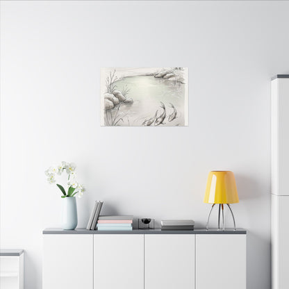 Koi Pond Minimal Line Canvas Art | Cozy Japandi Art