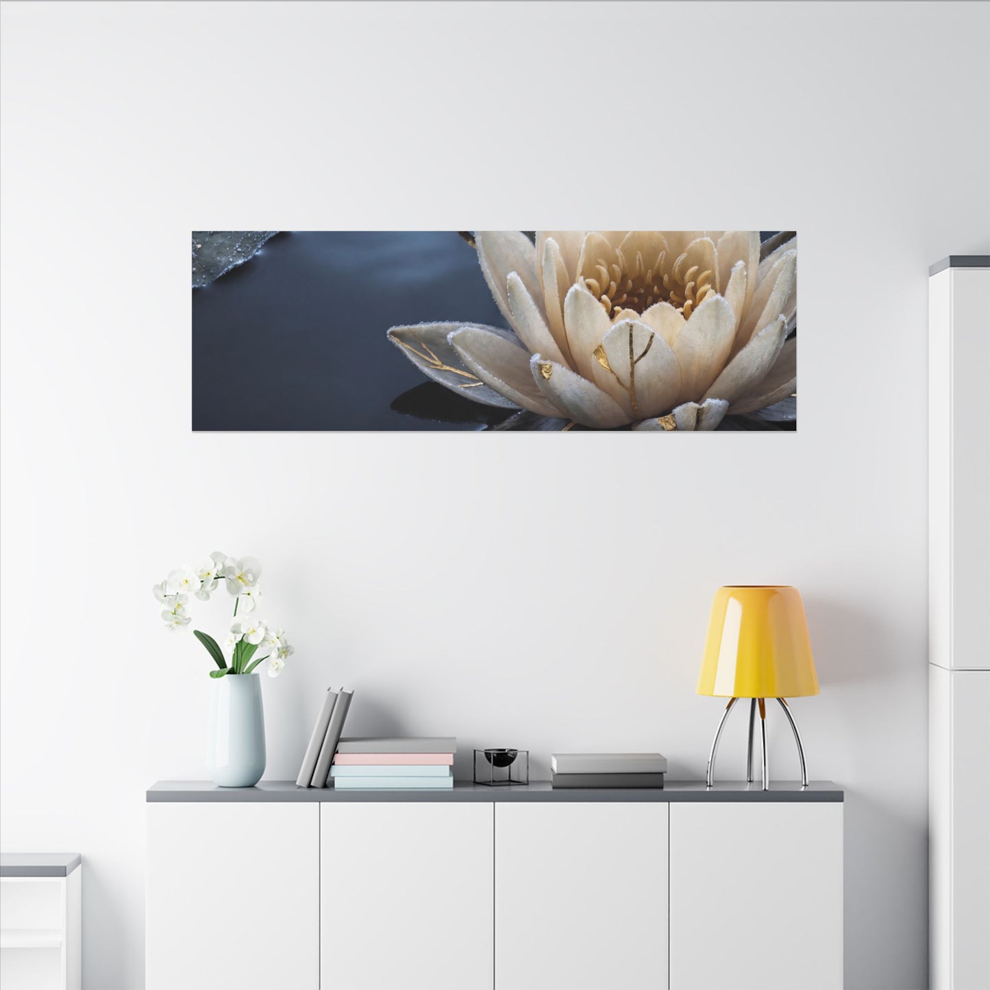 Beautiful Lotus Flower Canvas Art - Gold Vein Kintsugi