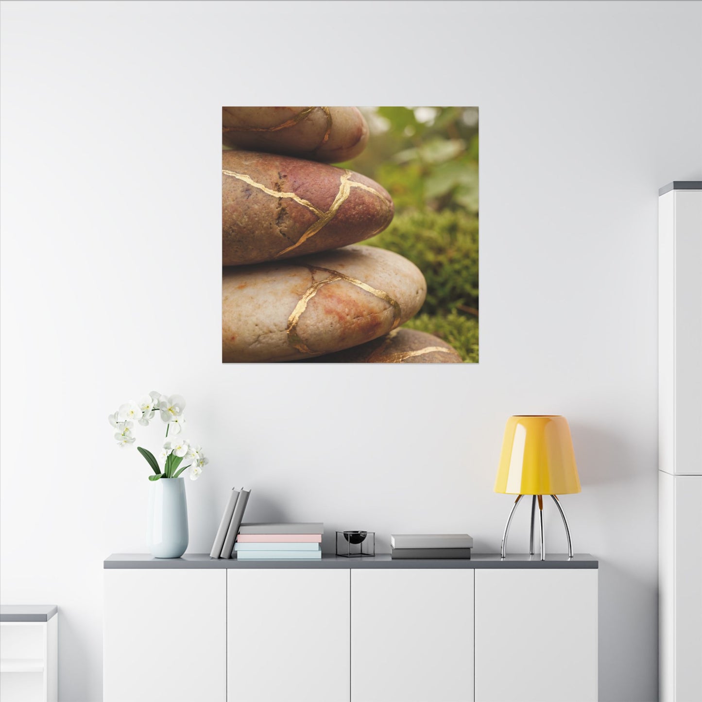 River Stones Summer Canvas Art | Kintsugi Healing Design