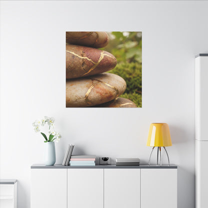 River Stones Summer Canvas Art | Kintsugi Healing Design