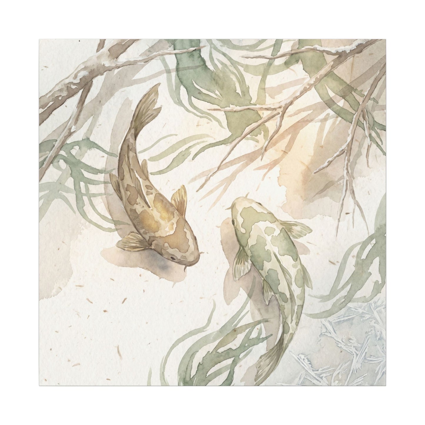 Koi Pond Canvas Art | Winter Japandi Watercolor Art