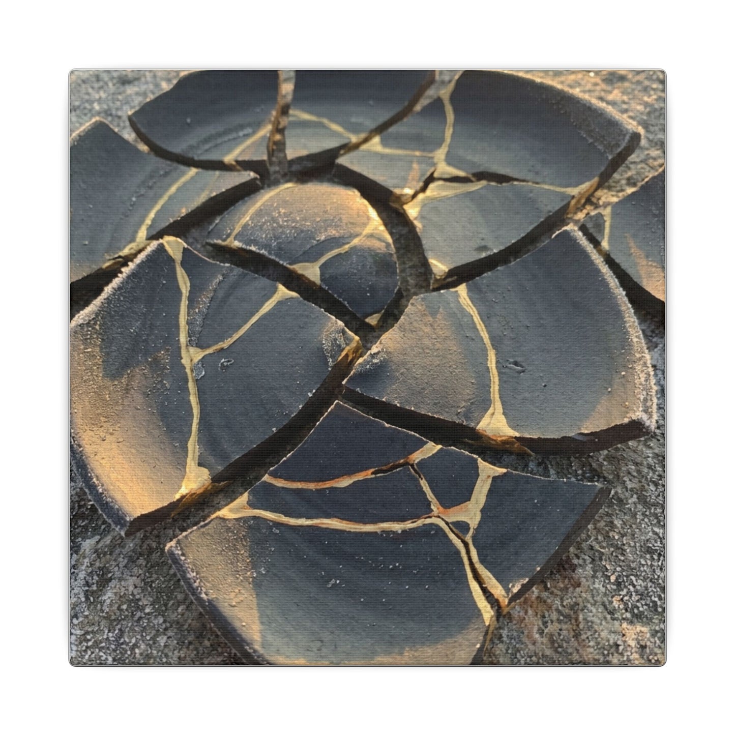 Broken Pottery Winter Canvas Art | Kintsugi Resilient Design