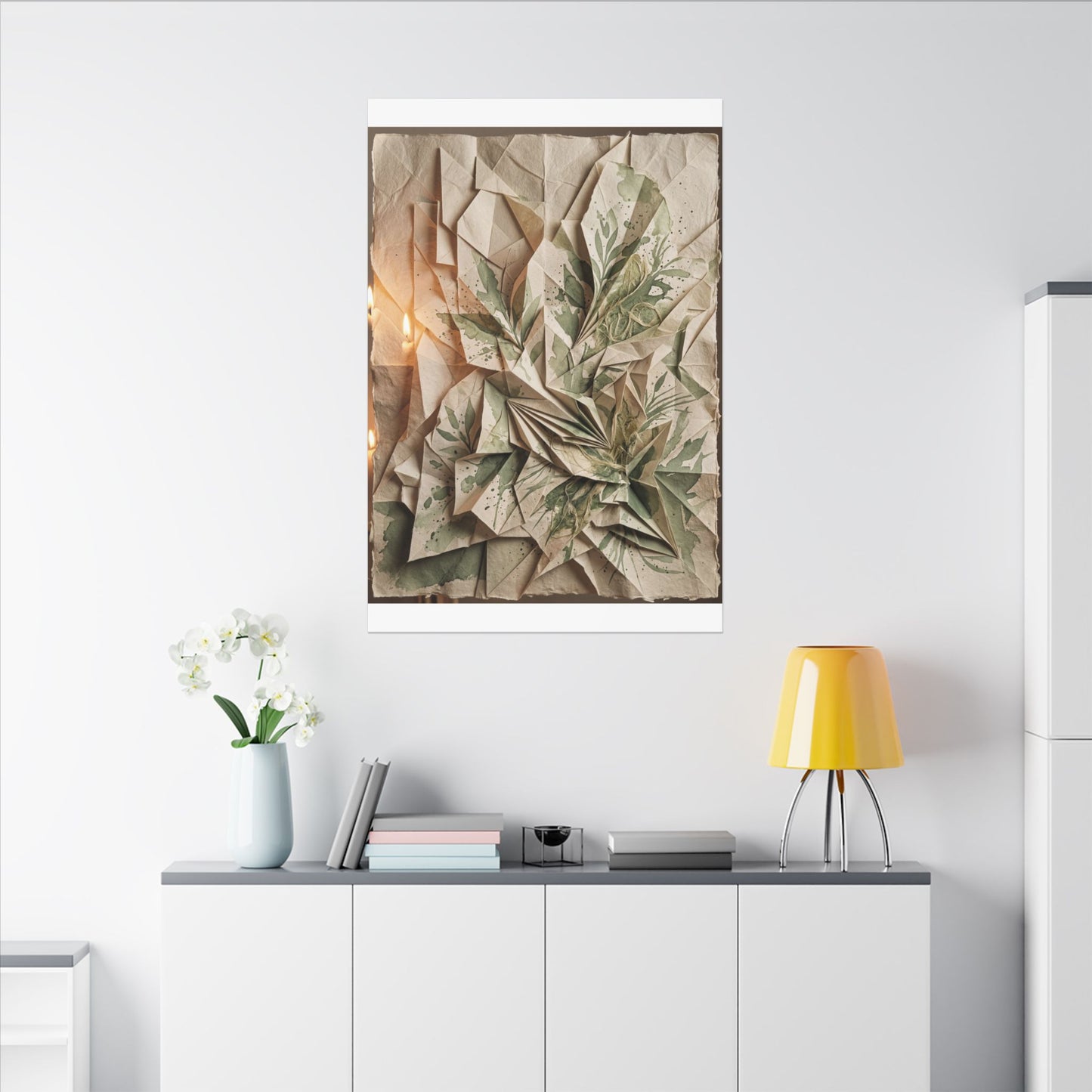 Japandi Paper Fold in Candlelight | Texture Canvas Art