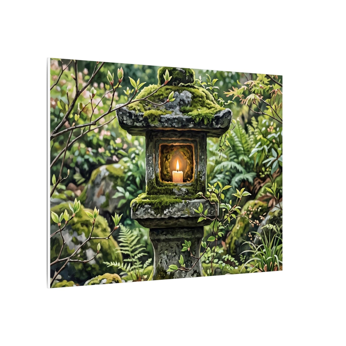Neutral Stone Lantern Canvas Art - Japanese Pattern Japandi