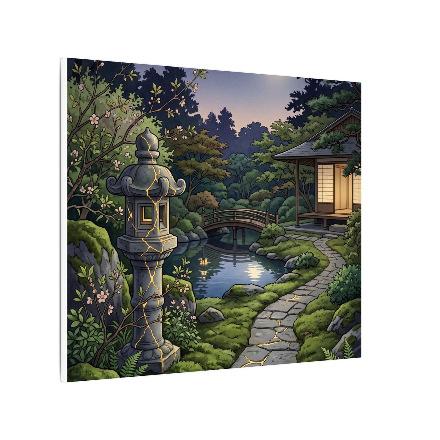 Spring Moonlit Garden Gold Vein Canvas Art | Resilient Decor