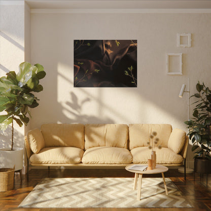 Dark Japandi Silk Drape in Golden Hour | Moody Minimal Canvas Art