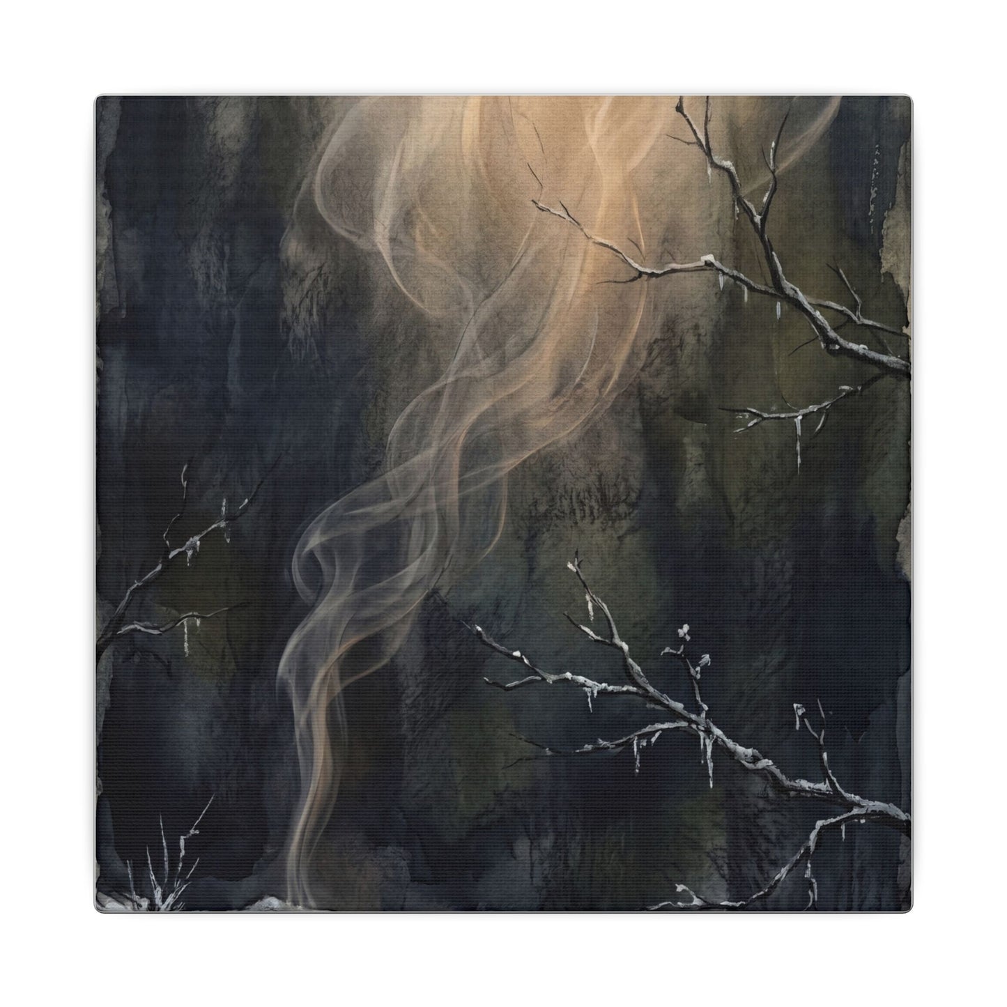 Incense Smoke Winter Canvas Art | Dark Japandi Moody Design