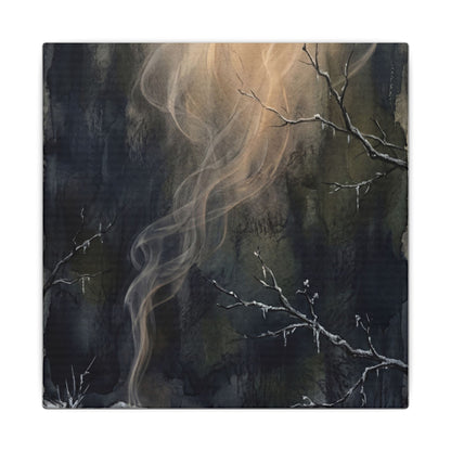 Incense Smoke Winter Canvas Art | Dark Japandi Moody Design