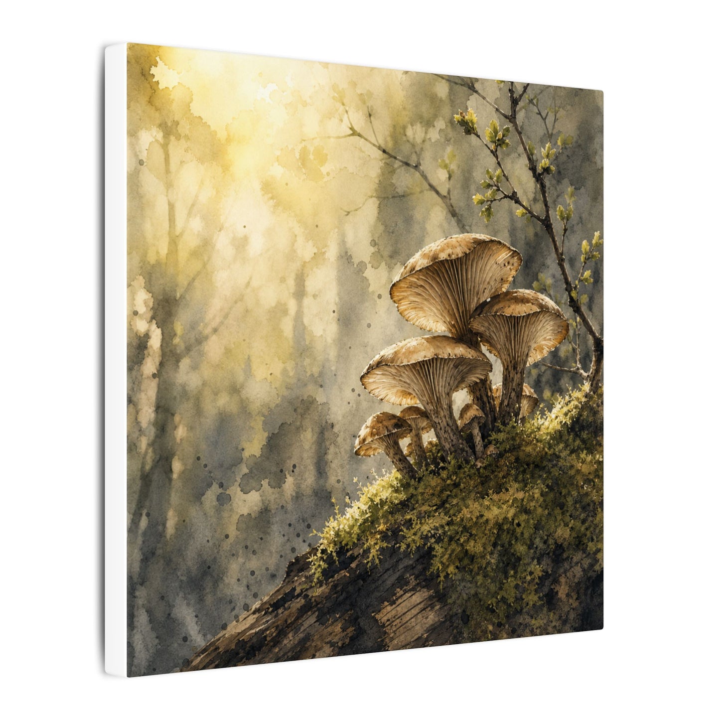 Wild Mushrooms Canvas Art | Spring Japandi Watercolor Art