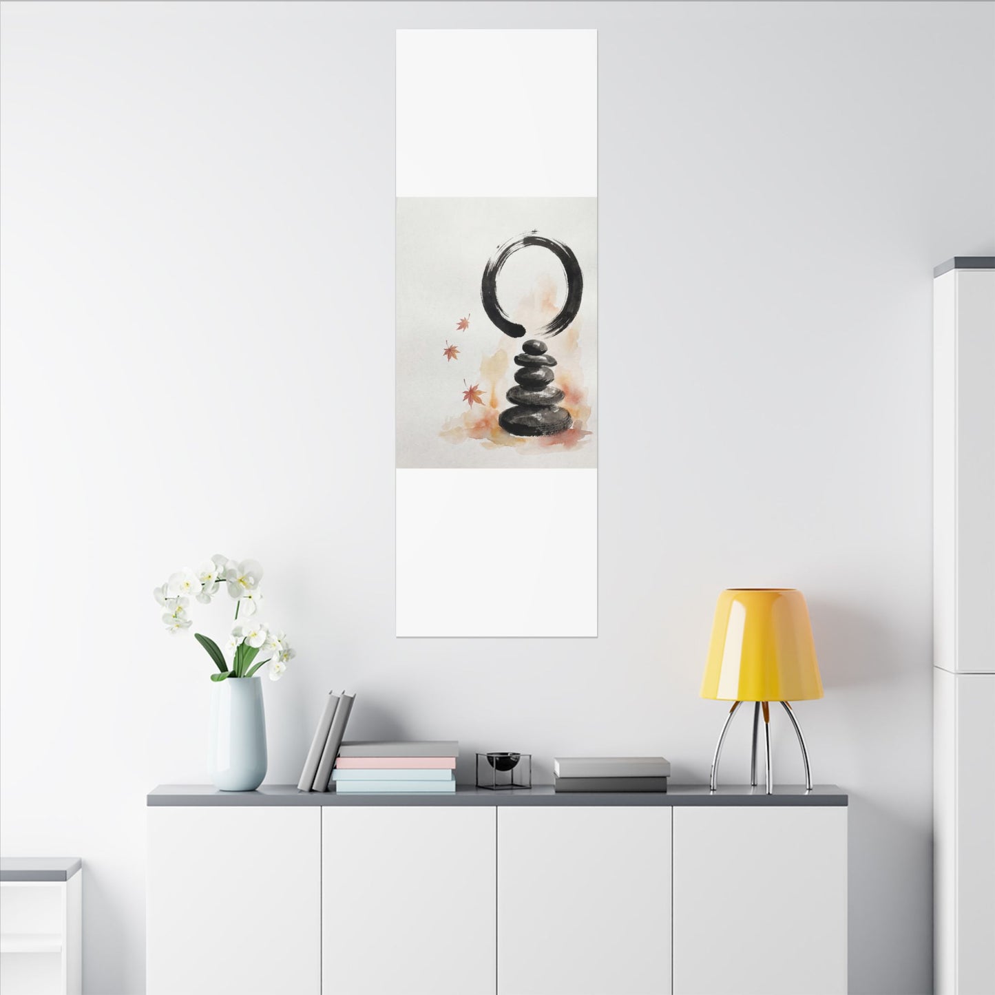 River Stones Canvas Art | Autumn Zen Enso Art