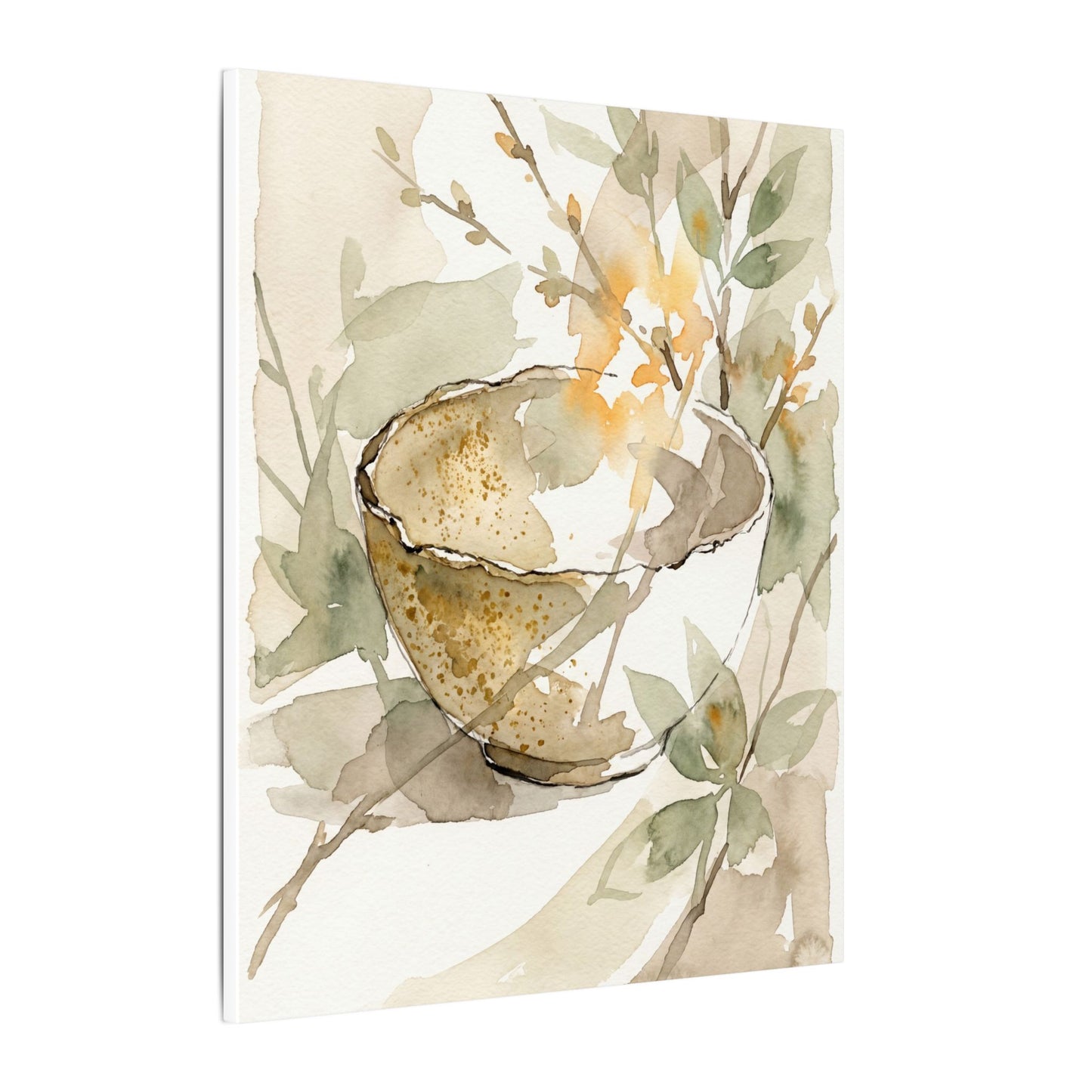 Spring Ceramic Bowl Watercolor Canvas Art | Neutral Decor