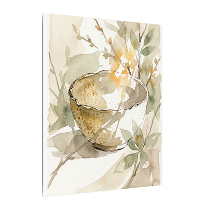 Spring Ceramic Bowl Watercolor Canvas Art | Neutral Decor