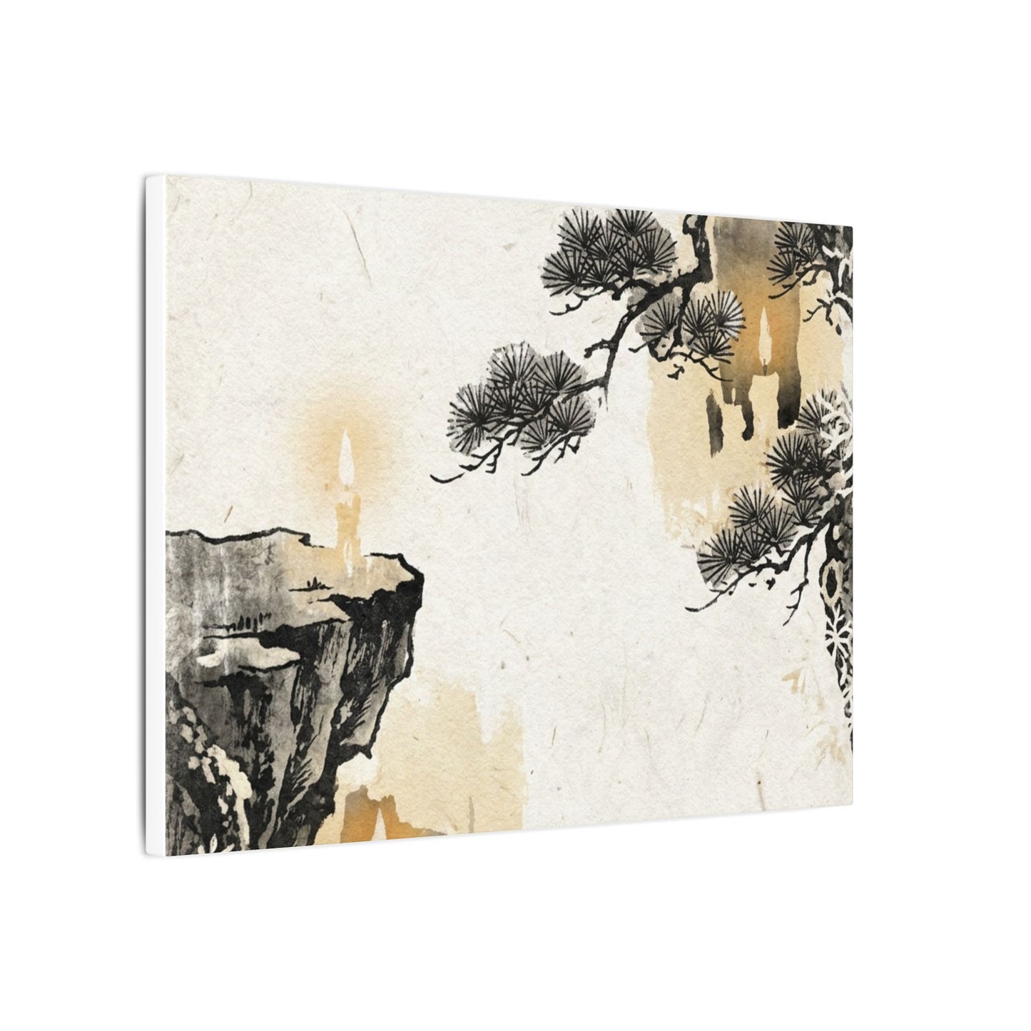 Japandi Pine Tree in Candlelight | Japanese Pattern Canvas Art