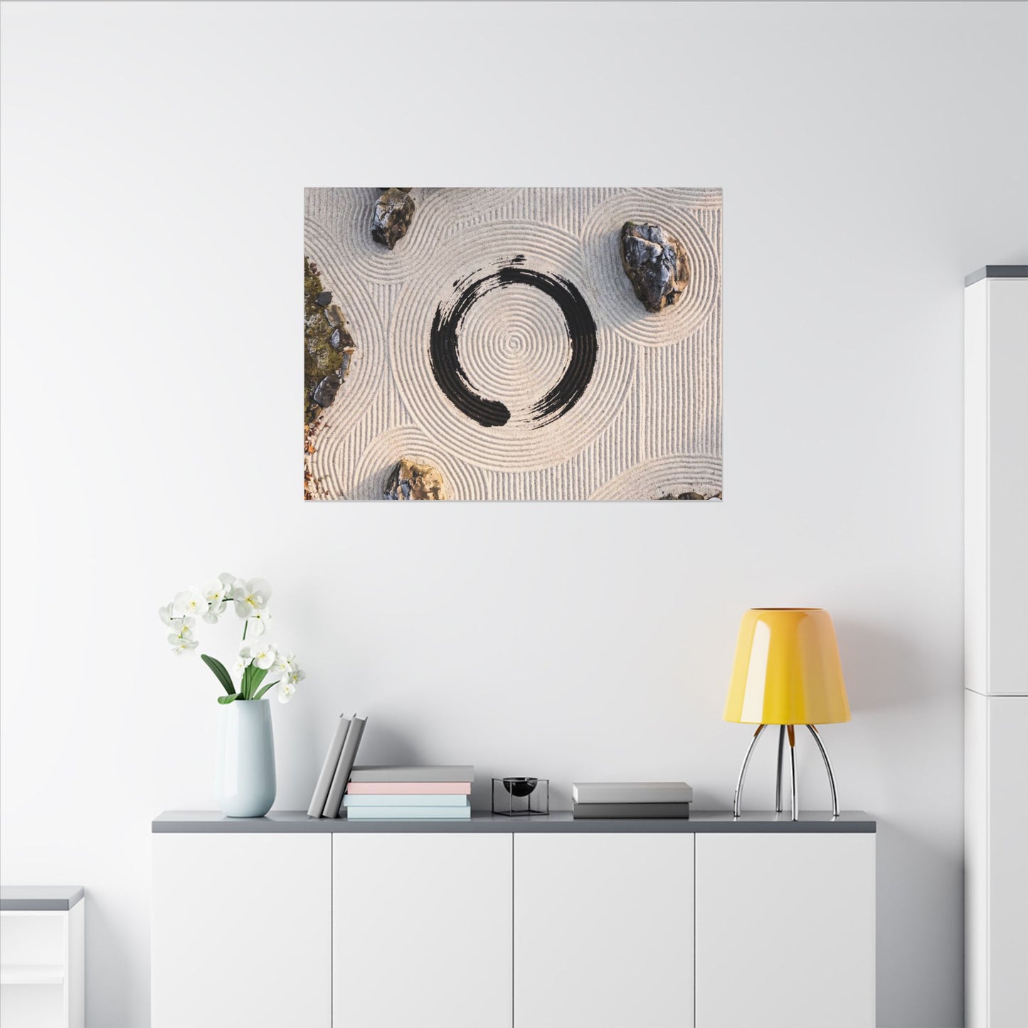 Rock Garden Canvas Art | Winter Zen Enso Art