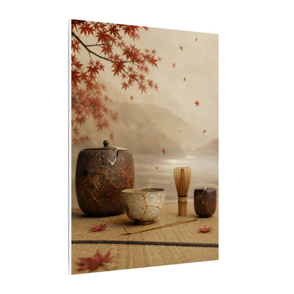 Tea Ceremony Canvas Art | Autumn Kintsugi Gold Vein Art