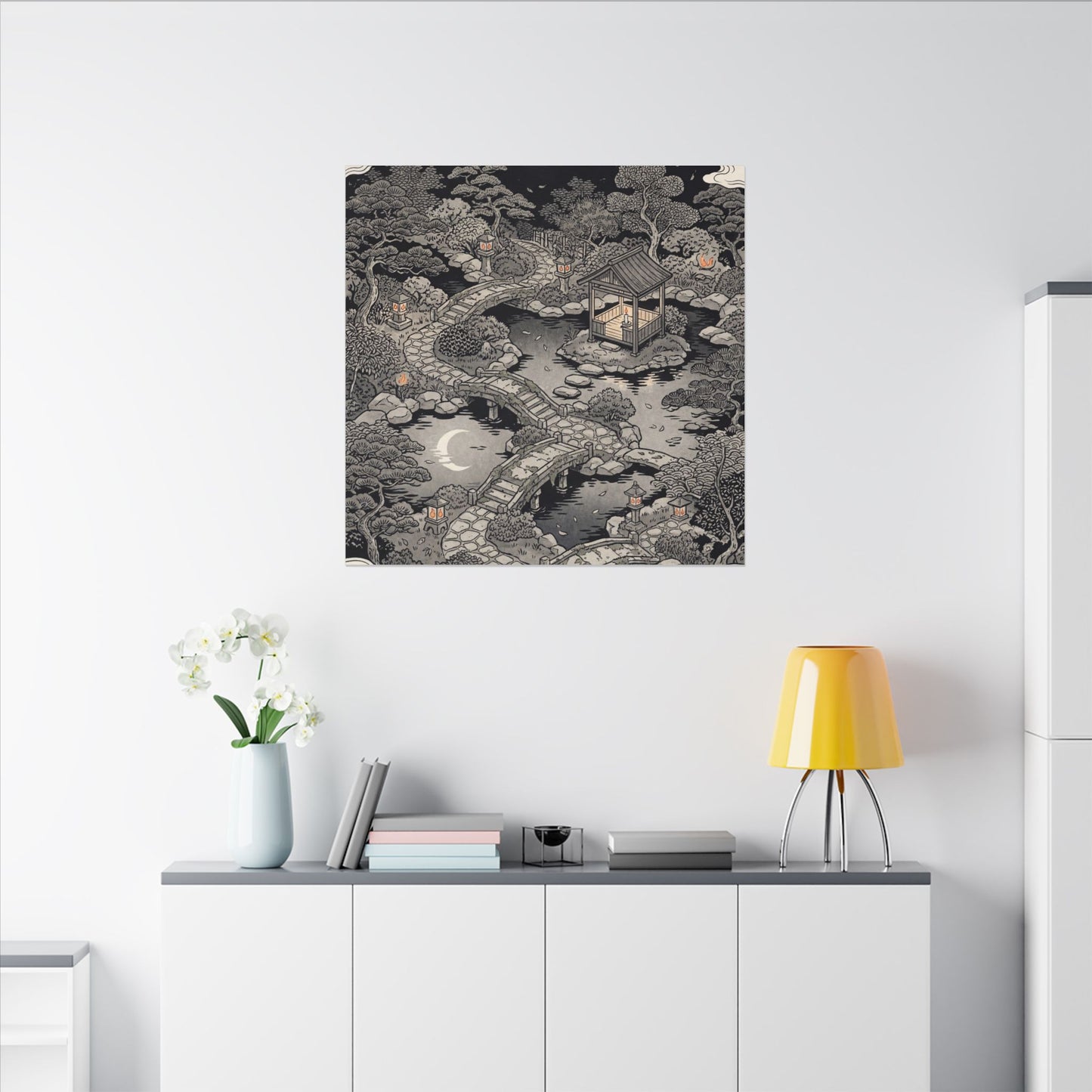 Moonlit Garden Ukiyo E Inspired Canvas Art | Serene Zen Art